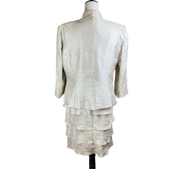 Jessica Howard Tan Gold Tiered Ruffle Sleeveless 2 Piece Jacket Formal Dress Set - Picture 3 of 16